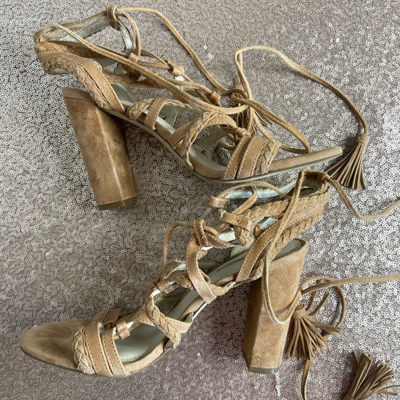 EUC BCBG RONNY Suede Ankle Tie Sandals with Block Heel - Picture 6 of 11
